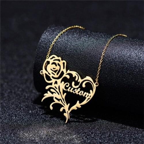 2021 Custom Name Necklace Romantic Jewelry Personalized With Rose Pendant Stainless Steel Heart Necklace Perfect Gift for Mom