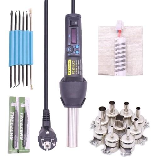 LCD adjustable electronic heating hot air gun desoldering soldering station IC SMD BGA +9 nozzle EU220V / AU110V650W extent