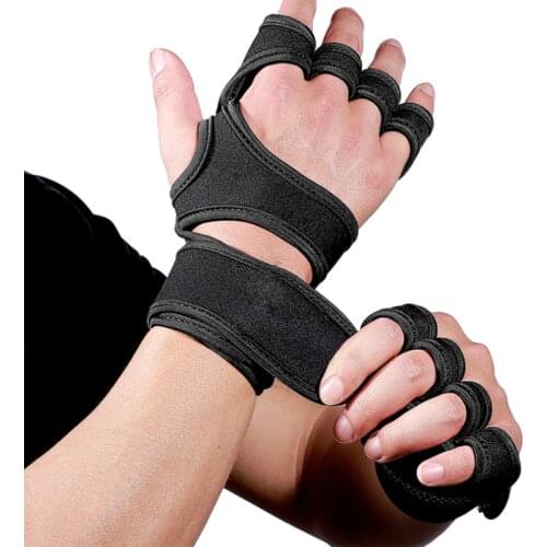 1 Pair Gym Fitness Gloves Hand Palm Protector with Wrist Wrap Support Crossfit Workout Bodybuilding Power Weight Lifting