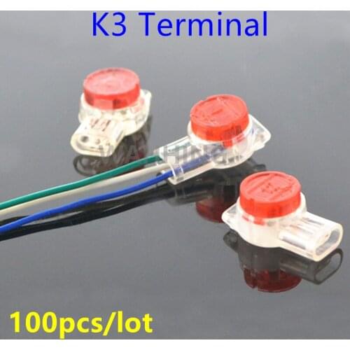 100pcs K3 Terminal Cable Adapter Mini Wire Terminals Quick-Fit Splicing K3 Connector Terminal Block For Telephone Light HY1126