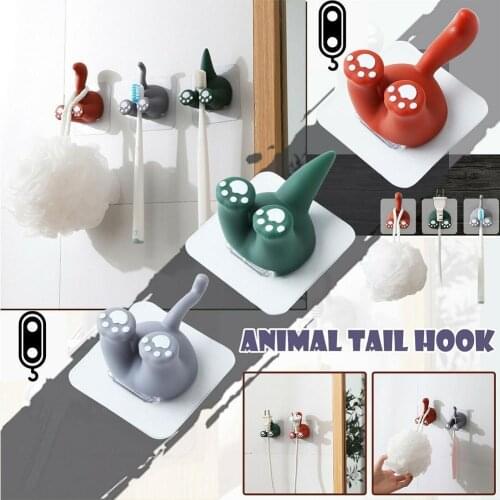 Punch-free Paste Style Key Hooks Cartoon Animal Tail Hanger Home Organizer Decor Up Hat Wall Hook Racks Wall B5E6