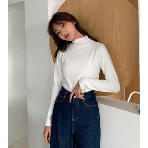 Plush womens half high collar Korean autumn and winter students foreign style is thin, with a long sleeved T-shirt inside