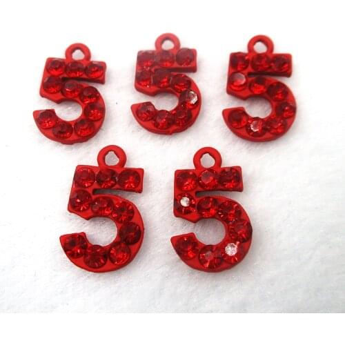 10pcs/lot 13*18mm Red Number 5 Charms Alloy Metal Gold Tone Enamel Oil Drop Fashion for DIY Jewelry Bracelet Necklace Making
