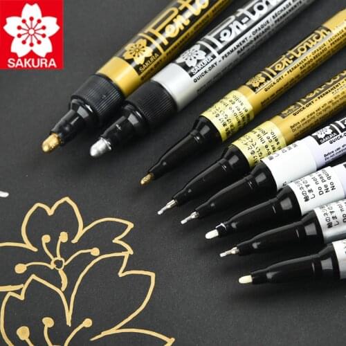 Japan SAKURA Pen-Touch Metallic Markers Opaque Oil Paint Pens 0.7/1.0/2.0mm White Gold Silver Copper Colors DIY Supplies