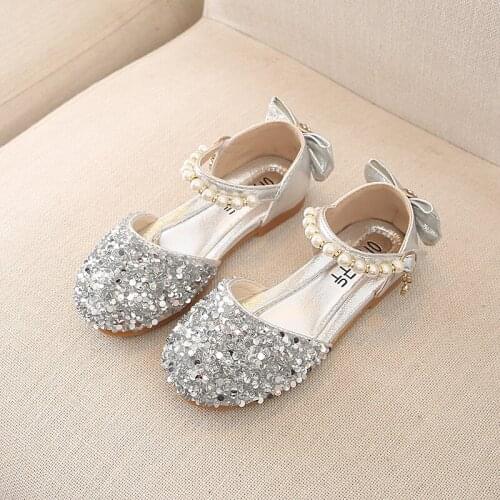 Fashion Beaded Sequins Toddler Summer Girls Party Wedding Shoes For Kids Girls Princess Bow Sandals 1 2 3 4 5 6 7 8 9 10 11 12
