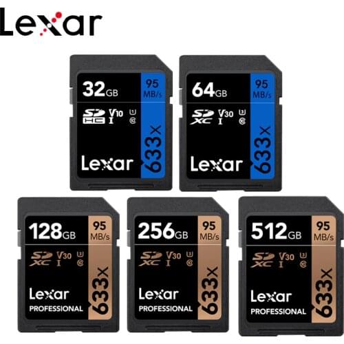 Lexar Genuine 633x For 1080p 3D 4K video Camera 16G 32GB U1 SDHC 64GB 128GB 256GB 512GB U3 SD Card SDXC Class 10 Memory Card