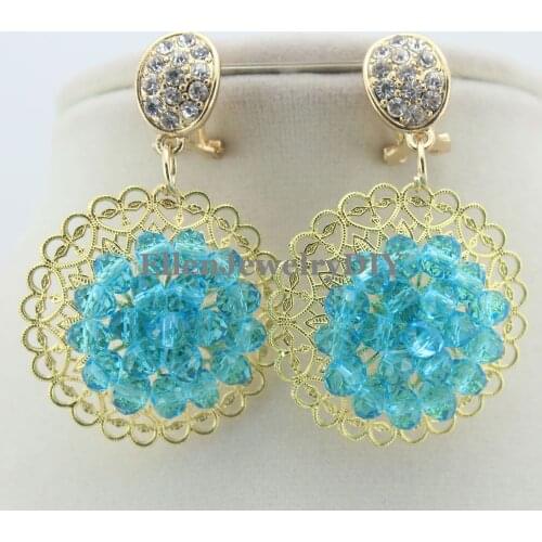 Blue Crystal Earrings Nigerian Crystal Beads Earrings Statement Bridesmaid Earrings W11463