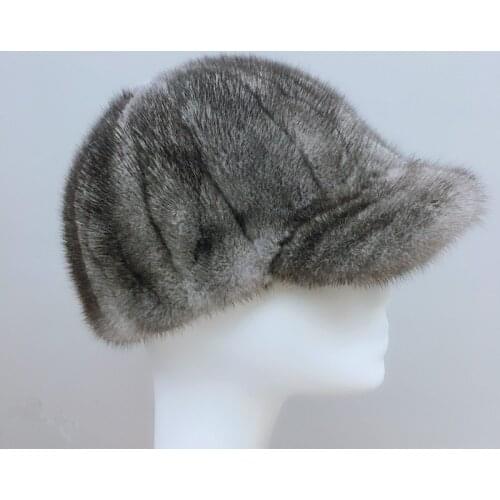 Real Mink Fur Men Flat Hat Women Winter Warm Gray Baseball Cap Peaked Street Hip Hop for Ladies H4
