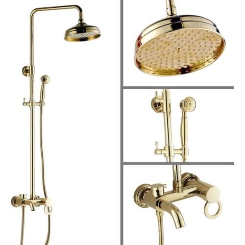 Shower Faucets Gold Brass Bathroom Shower Mixer Tap Faucet Set Rain Shower Head Round Wall Mounted Bathtub Faucet agf401