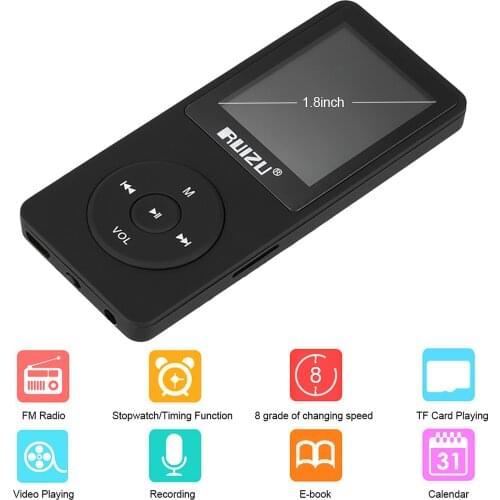 RUIZU X02 8GB 1.8inch MP3 MP4 Player Ultra Thin HiFi MP3 Audio Video Player with Stop Watch FM Radio Recording E-book Function