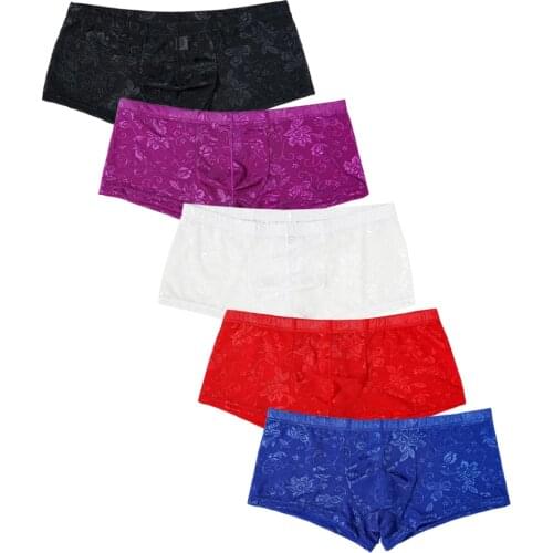 High Quality Lace Sexy Underwear Mens Fashion Boxer Briefs Mesh Transparent Soft Breathable Youth Men Boxer 5Pcs/ lot