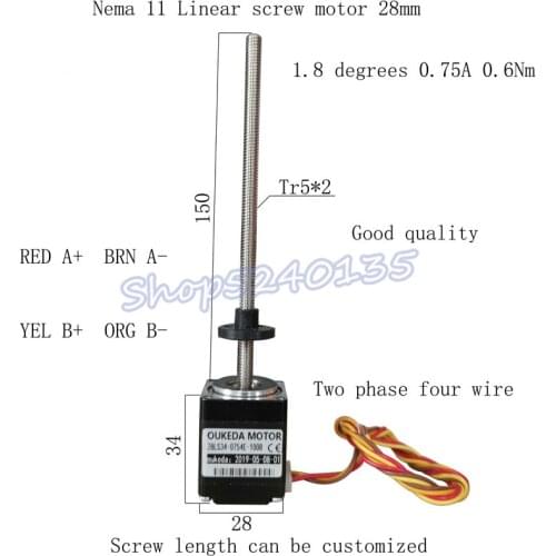 High quality Nema 11 2-phase 4-wire linear screw motor 1.8 degrees 0.75A 0.6Nm
