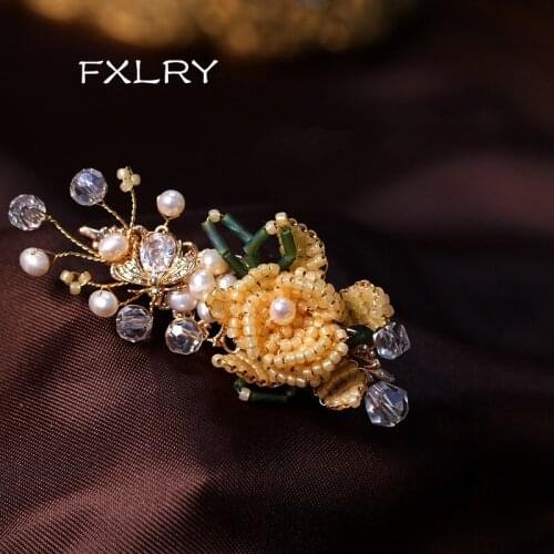 FXLRY Original Handmade Natural Pearl New Hair Clip Side Clip Side Rice Bead Bangs Clip Headdress