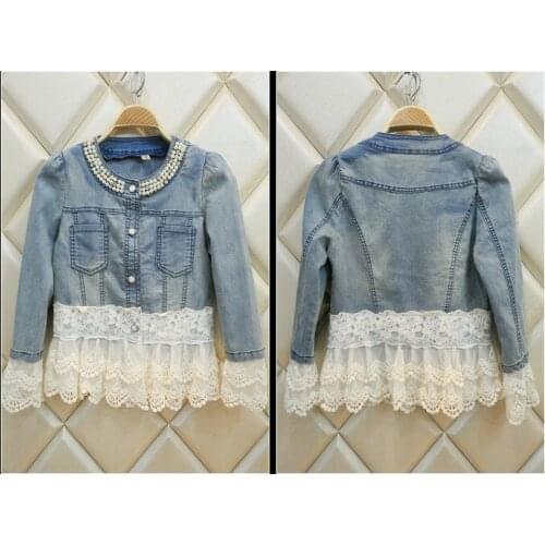 Plus Size Jeans Jacket Women Casacos Feminino Slim Lace Patchwork Beading Denim Lady Elegant Vintage Jackets Coat Dropshipping