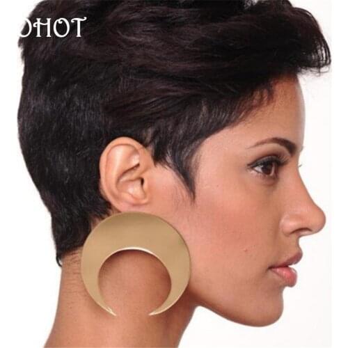 SOHOT 2018 New Trendy Big Moon Acrylic Stud Earrings Charming Gold Silver Color Hiphop Women Jewelry For Funk Party Brincos