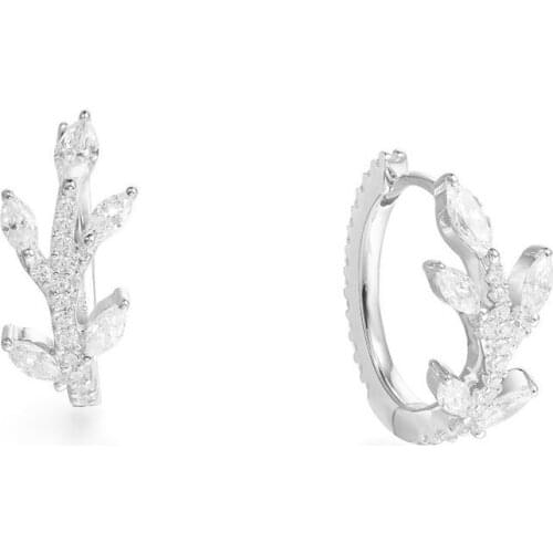 SLJELY Luxury Brand Design 925 Sterling Silver Pave Zircon Festival Small Leaf Hoop Earrings Women Fashion Wedding Party Jewelry