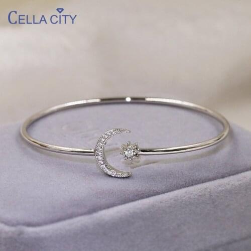 Cellacity Charms Cuff Bracelets for Women Silver 925 Jewelry star moon classical design Opening adjustable female fashion party