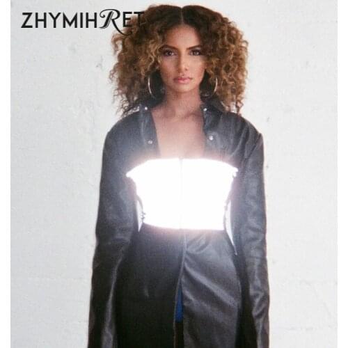 ZHYMIHRET 2019 Reflective Neon Zipper Front Tube Top Women Sexy Black Gray Patchwork Summer Tank Top Streetwear Debardeur Femme