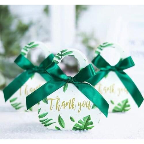 100pcs New green leaves Portable Gift Candy Boxes Wedding Favors birthday Party thanks Gift Handbag Sachet