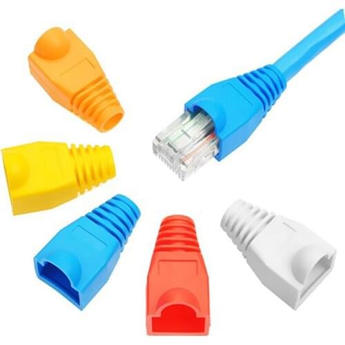 100pcs RJ-45 CAT6 CAT5e Adapter Cap Ethernet Network Cable Connector Plugs RJ45 Caps Cat 5 CAT6 protective sleeve multicolour