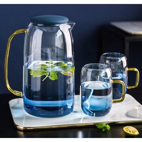 1500ML New Borosilica Glass Teapot Set With Cover Gold Handle Cups For fruit Juice Water and Coffee Tea Pot flower Large Kettle