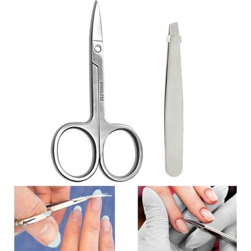 2PCS/1Set Eyebrow Scissors Multiuse Makeup Scissors Nose Scissors with Eyebrow Tweezers Makeup Beauty Tool for Women Girl