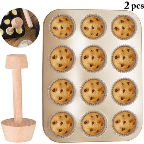 2pc Muffin Cup 12Cavity Carbon Steel Non-Stick Cookies Cupcake Baking Accessories Pan Kitchen Cake Mold With Wood Egg Tart Tool