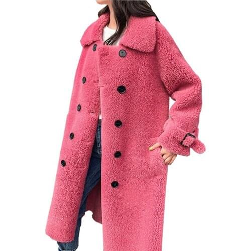 2020 Particles Wool Coat Women Winter Loose Double breasted Complex Skin Fur Together Jacket Large Size Long Wool Outwear KW270
