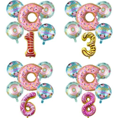6pcs/lot Doughnut Foil Balloons Donut Number Balloon Children Food globos Birthday Party Decorations Baby Shower Party Supplies