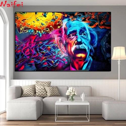 5D DIY Diamond Painting Modern Street Graffiti Art Diamond Embroidery Albert Einstein Cross Stitch Kit Mosaic Home Decoration