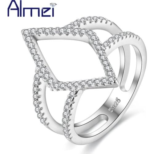 Almei 15%Off Square Womens Rings Wedding Silver Color Engagement Ring Jewelery Bagues Ringen Aneis Valentine Day Gifts PJ4258