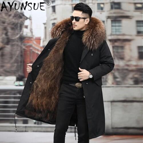 AYUNSUE Real Raccoon Dog Fur Coat Men Jacket 2020 Mens Clothing Winter Clothes Mens Thick Parkas Hooded Jackets Chaqueta Hombre