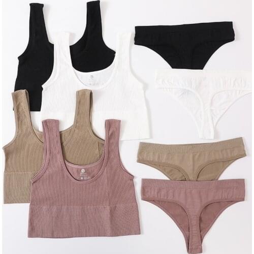 Women Underwear Set Push Up Brassiere Female Crop Top Sport Thong Sexy Lingerie Fitness Seamless Tops Basic Sportwear Suit