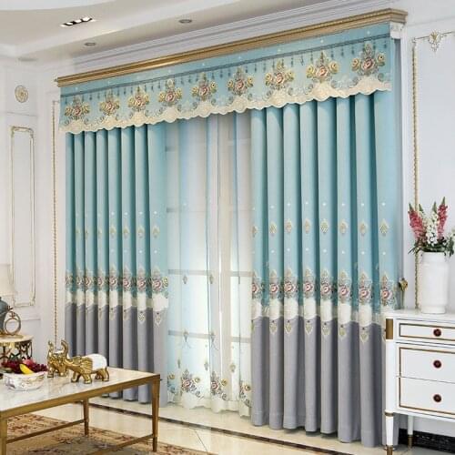 European luxurious black-out Shenille curtains for living room bedroom hotels Jacquard window Green curtains embroidery fabric