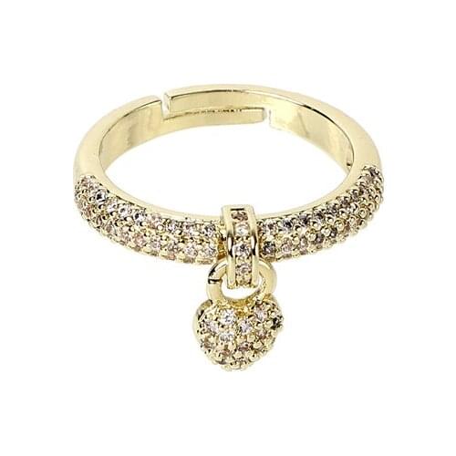 Love Heart Pendant Zircon Rings For Women Gold Adjustable Engagement Promise Finger Ring Female Wedding Jewelry Accessories