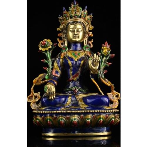 8"Tibetan Temple Collection Old Bronze Cloisonne Seven eyes White Tara Bodhisattva Tibetan Buddha Ornaments Town House Exorcism