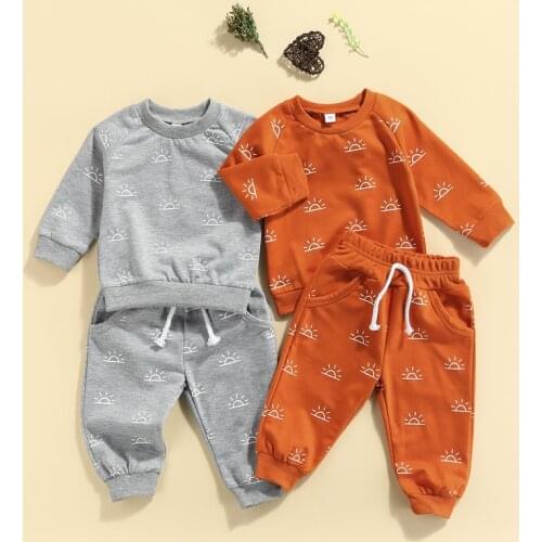 2Pcs Toddler Girls Clothes Baby Boys Spring Autumn Clothes Sets Casual Sun Print Tops Pants Infant Clothing Set