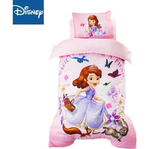 120*150 bed Disney Kindergarten Bedding Sets pink Sophia Frozen Childrens Cotton Baby Bedding New Three-Piece Set includ filler