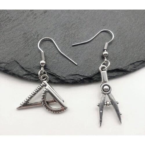 Mathematical Compass Ruler Drop Earrings Asymmetric Drop Earrings Women Fashion Jewelry Gift