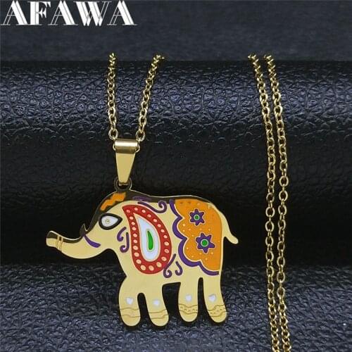 Multicolor Enamel Stainless Steel Animal Elephant Chain Necklaces Gold Color Pendant Necklace Jewelry cadenas mujer N9512S01