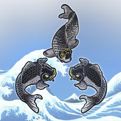 Fish carp set embroidered applique cloth decoration patches for clothing sewing garment accessories parches para la ropa