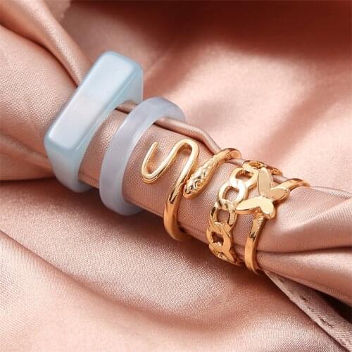 Resin Butterfly Rings Set For Women Silver Gold Y2K Rings Set Engagement Wedding Open Rings 2021 New Trendy Jewelry