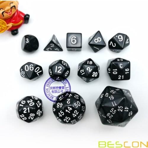 12pcs Polyhedral Dice Set D3-D60 60 Sides Dice Set D3 D4 D6 D8 D10 D% D12 D20 D24 D30 D50 D60 RPG Dice Set Black Color
