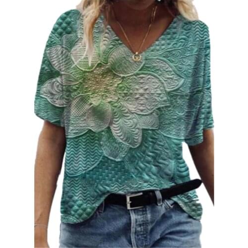 2021 New Summer Women T Shirt Fashion 3D Floral Print Plus Size S-3XL Loose Tops Tee Ladies Casual O-Neck Short Sleeve Tee Shirt
