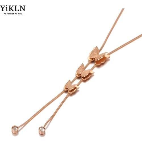 YiKLN 3Pcs Butterfly Charm Pendant Necklaces For Women Girls Trendy Titanium Steel Bohemia CZ Crystal Animal Necklace YN20158