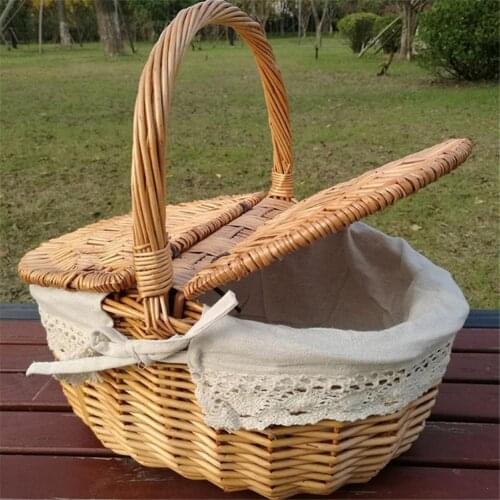 Hand Woven Picnic Bag Gift Basket Wicker Storage Basket Linen Inner Basket for Camping Picnic Storage Use