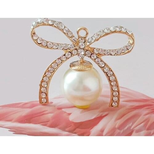 10 PCS 43*51mm Metal KC Gold Bowknot Pendant Alloy Crystal Imitation Pearl Pendant Charm DIY Jewelry Accessories