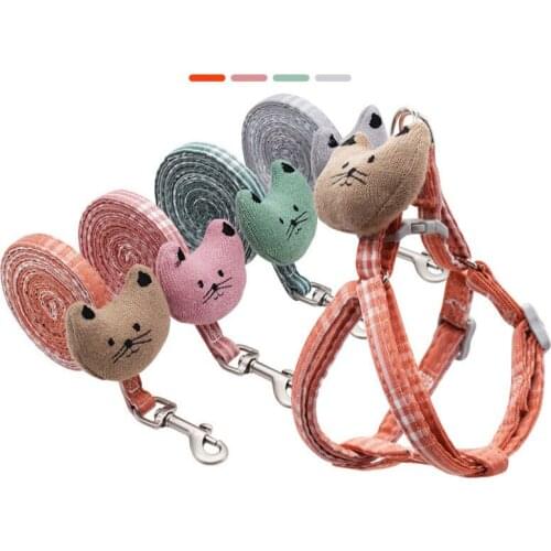 Dog Harness Leash Set Adjustable Soft Cute Muppet Double Layer Dog Harness for Small Medium Pet Collar Leash Outdoor Walking
