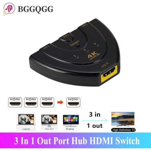 BGGQGG 1080P HD HDMI Splitter 4K*2K 3 Ports Mini Switch Converter 1.4b for DVD HDTV Xbox PS3 PS4 3 In 1 Out Port Hub HDMI Switch