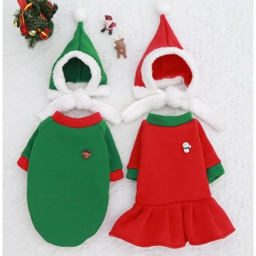 Christmas Dog Cat Pet Clothes Winter Warm Velvet Hat Lovers Clothes Suit For Small Medium Dogs Holiday Clothing Pet Supplies